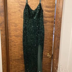 Emerald Green Sequin Slip Dress with Side Slit